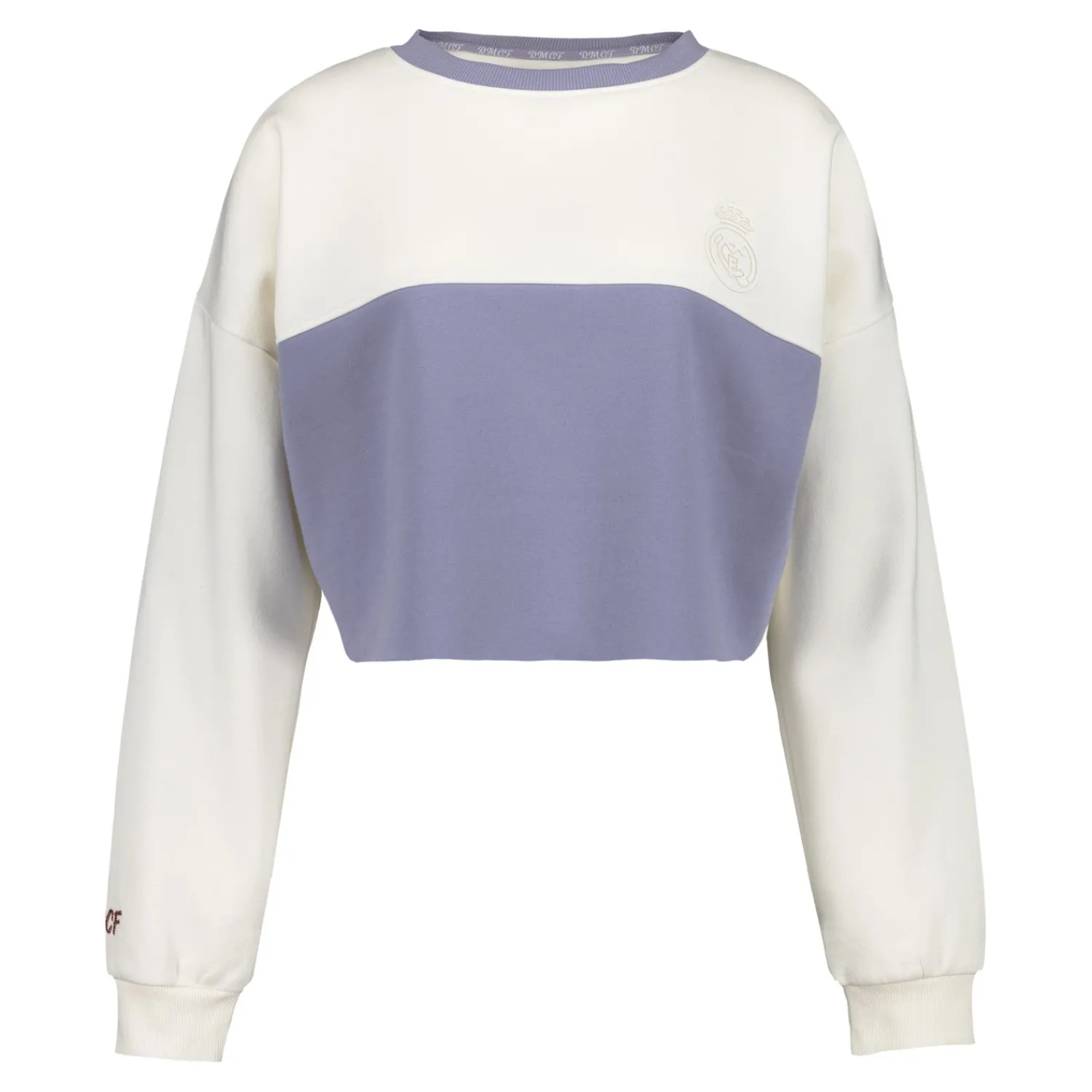 Damen Foundry Sweatshirts|Damen Real Madrid Ladies Vintage Cropped Panel Sweatshirt Cremeweiß