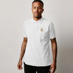 Herren T&F Polos|Herren Essentials Poloshirt mit farbigem Wappen Weiß