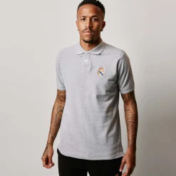 Herren T&F Polos|Herren Essentials Poloshirt mit farbigem Wappen Hellgrau