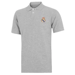 Herren T&F Polos|Herren Essentials Poloshirt mit farbigem Wappen Hellgrau