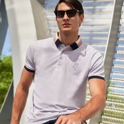 Herren Foundry Polos|Sakura Herren Poloshirt mit Block-Kragen Lila